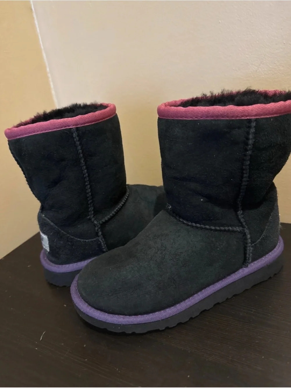 UGG Black winter boots with Pink and Purple Trim